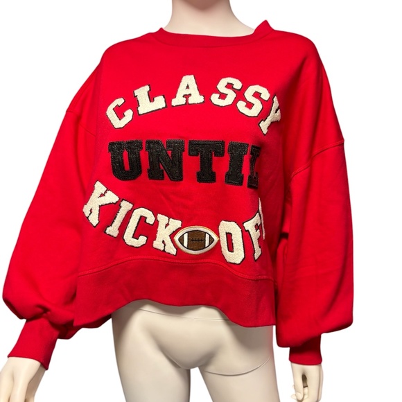 Judith March CLASSY UNTIL KICKOFF PULLOVER in red - size Large - Picture 3 of 3